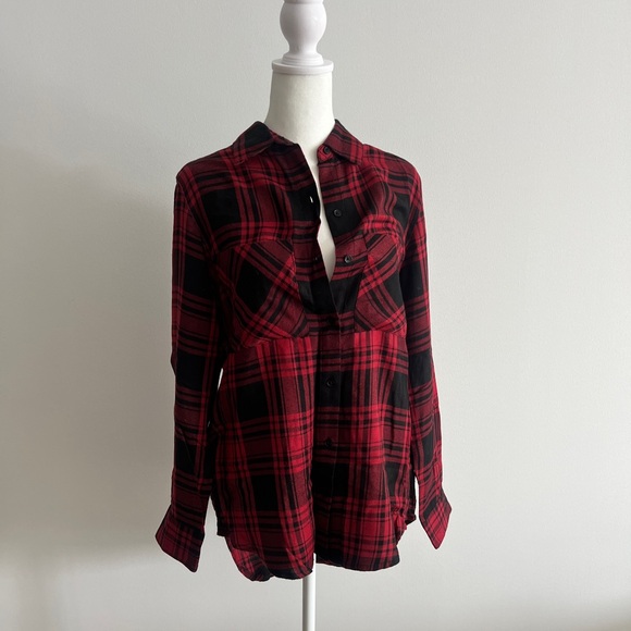Dex Tops - Dex Red and Black Plaid Button-Down Shirt